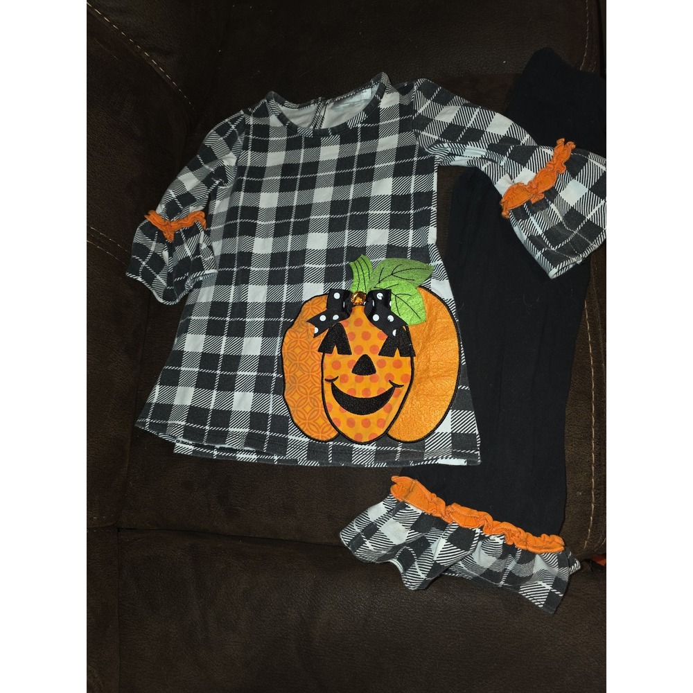 Emily rose fall autumn Halloween pumpkin dress and leggings set outfit size 5